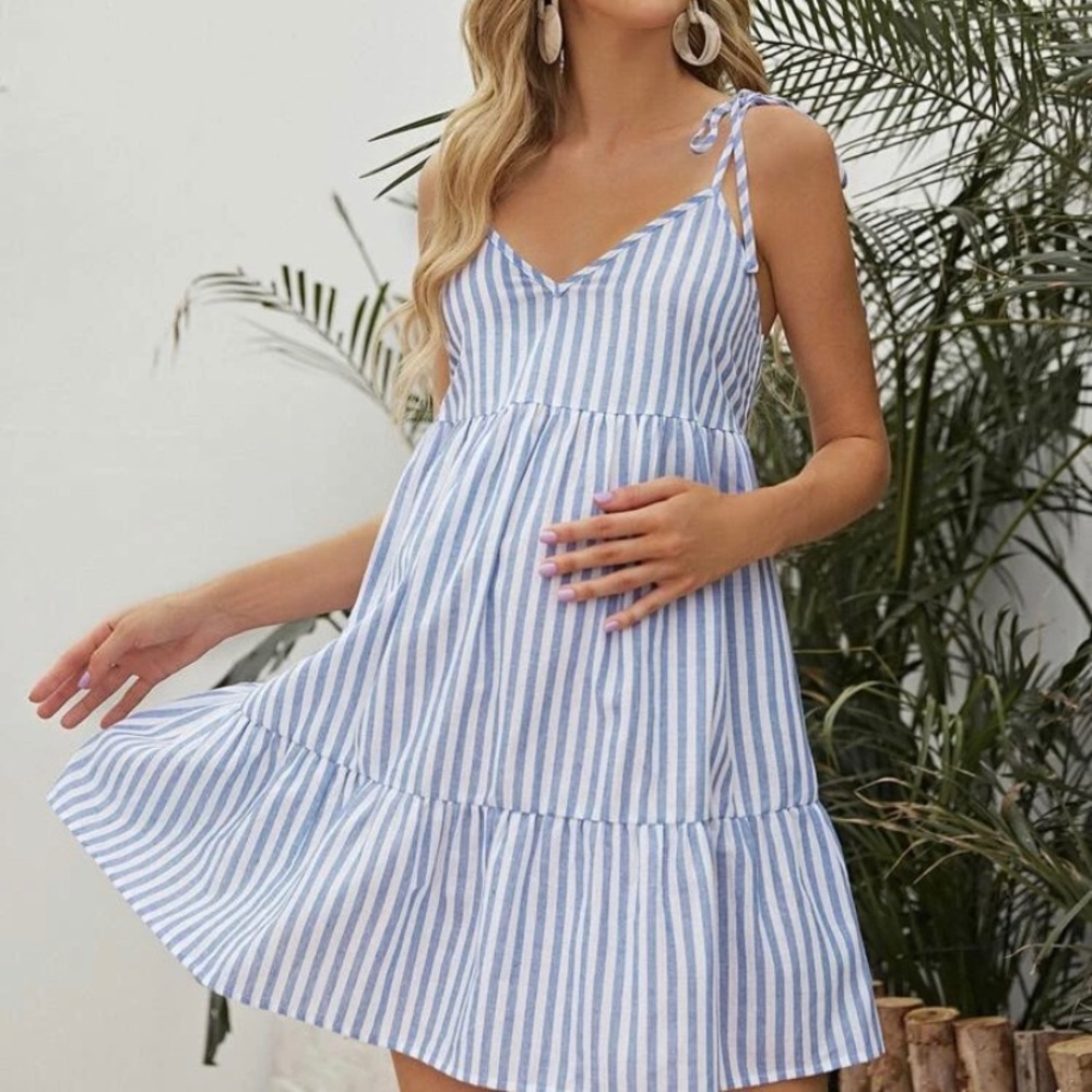 SHEIN Striped Knot Shoulder Maternity Dress- XXL